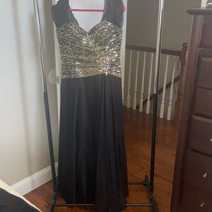 Black and gold embellished evening gown